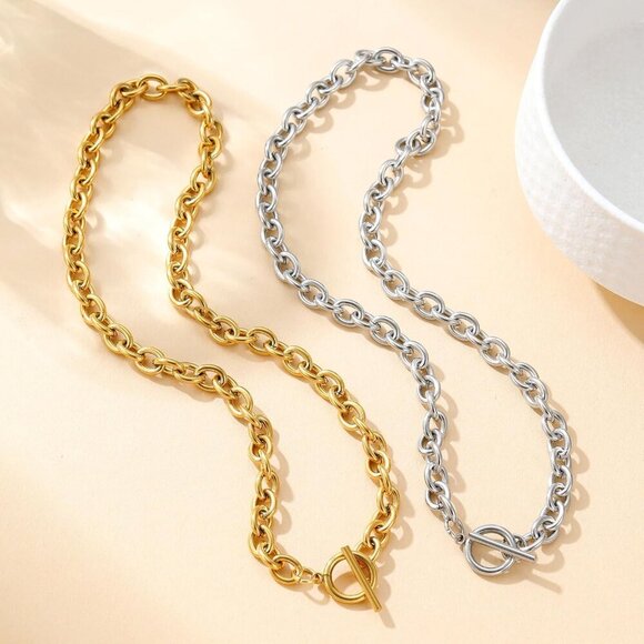 🆕 Women Gold Toggle Bar Clasp Chain Necklace Dainty Choker Stainless Jewelry - Picture 6 of 7